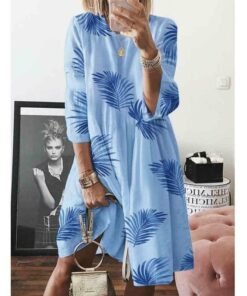 summer women’s boho loose print beach dresses casual ladies three quarter sleeve holiday party dress sundress