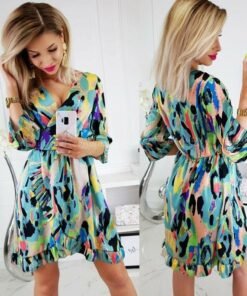 summer women’s swing skater dress fashion ladies vintage boho floral short sleeve party beach casual mini sundress